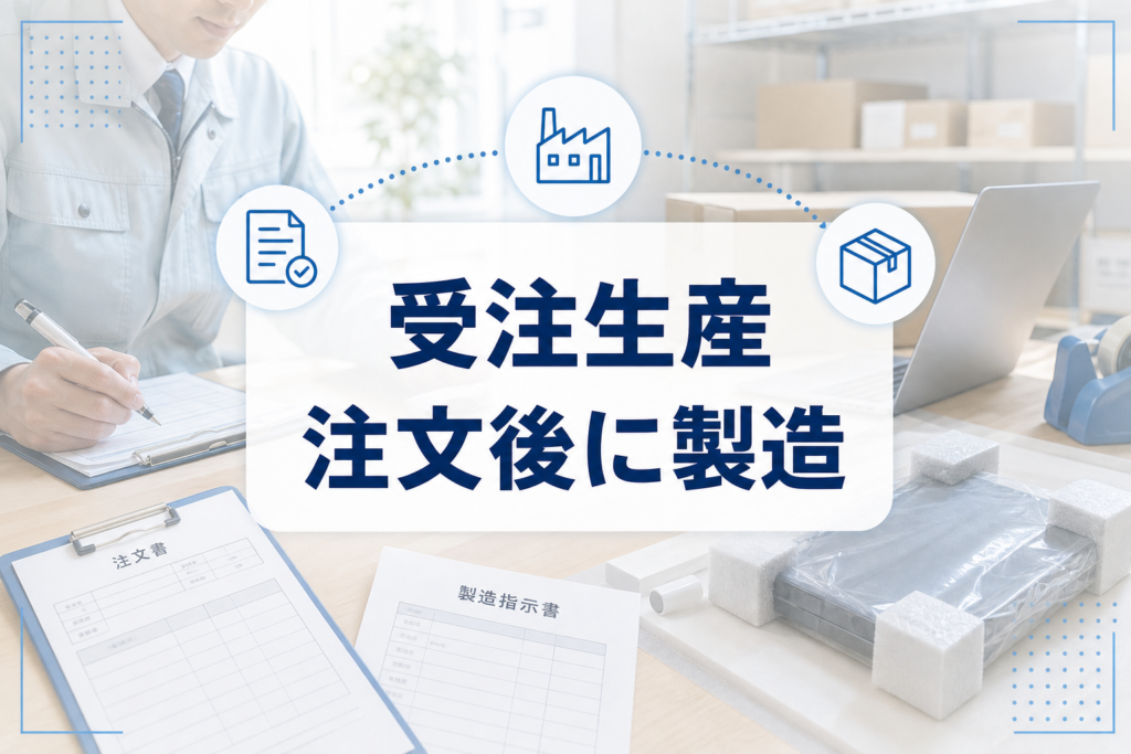 注文書と製造指示を手に、受注してから作る生産の流れを示す明るい業務シーン