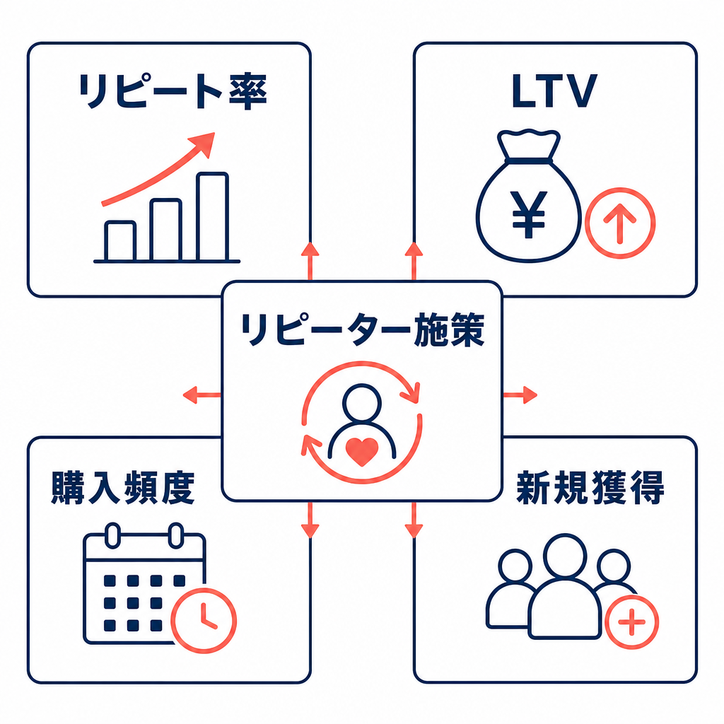 リピート率、LTV、購入頻度、新規獲得の関係を整理した図