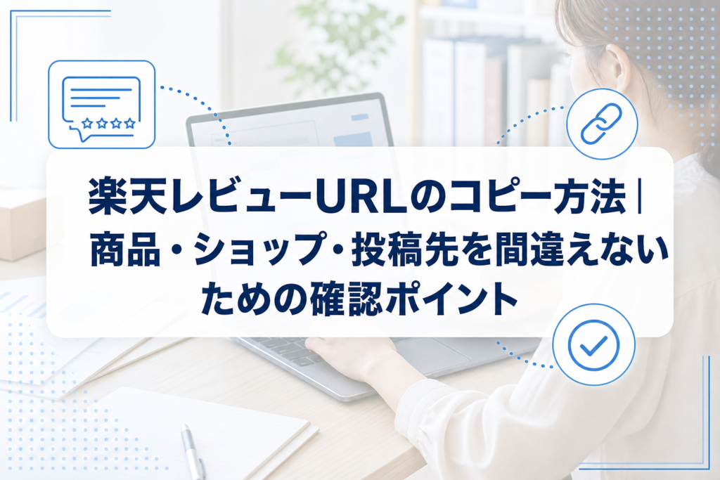 ノートPCで公開レビューを確認し、リンクをコピーして確認するイメージ