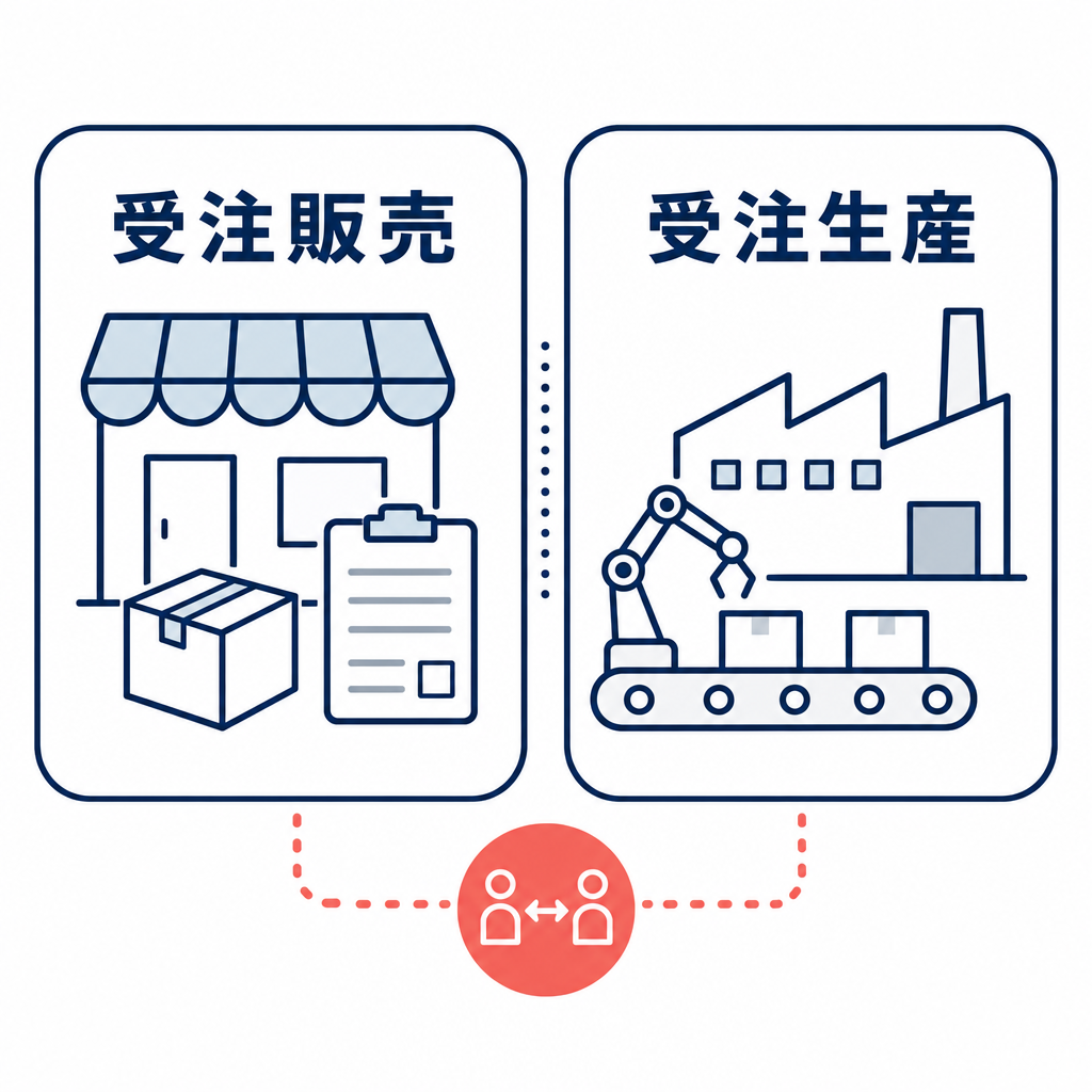 受注販売と受注生産を流通側と製造側で比較した図解